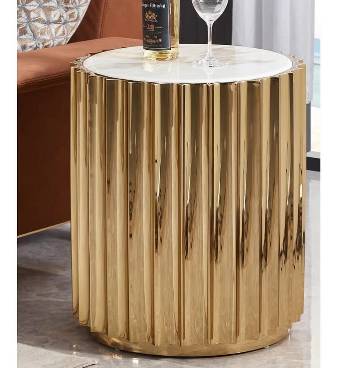 Brass Table Set Marble Top 2pc