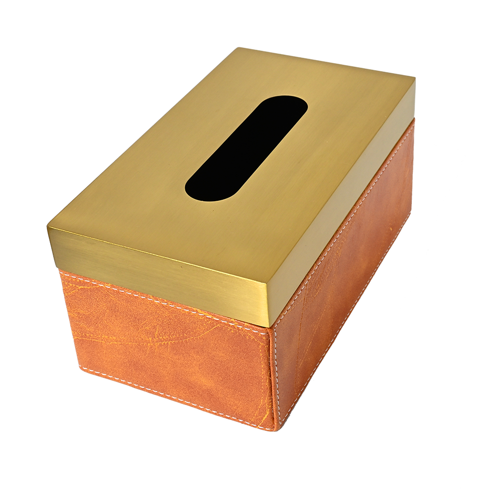 Camel Leather Brass Gold Tissue Box