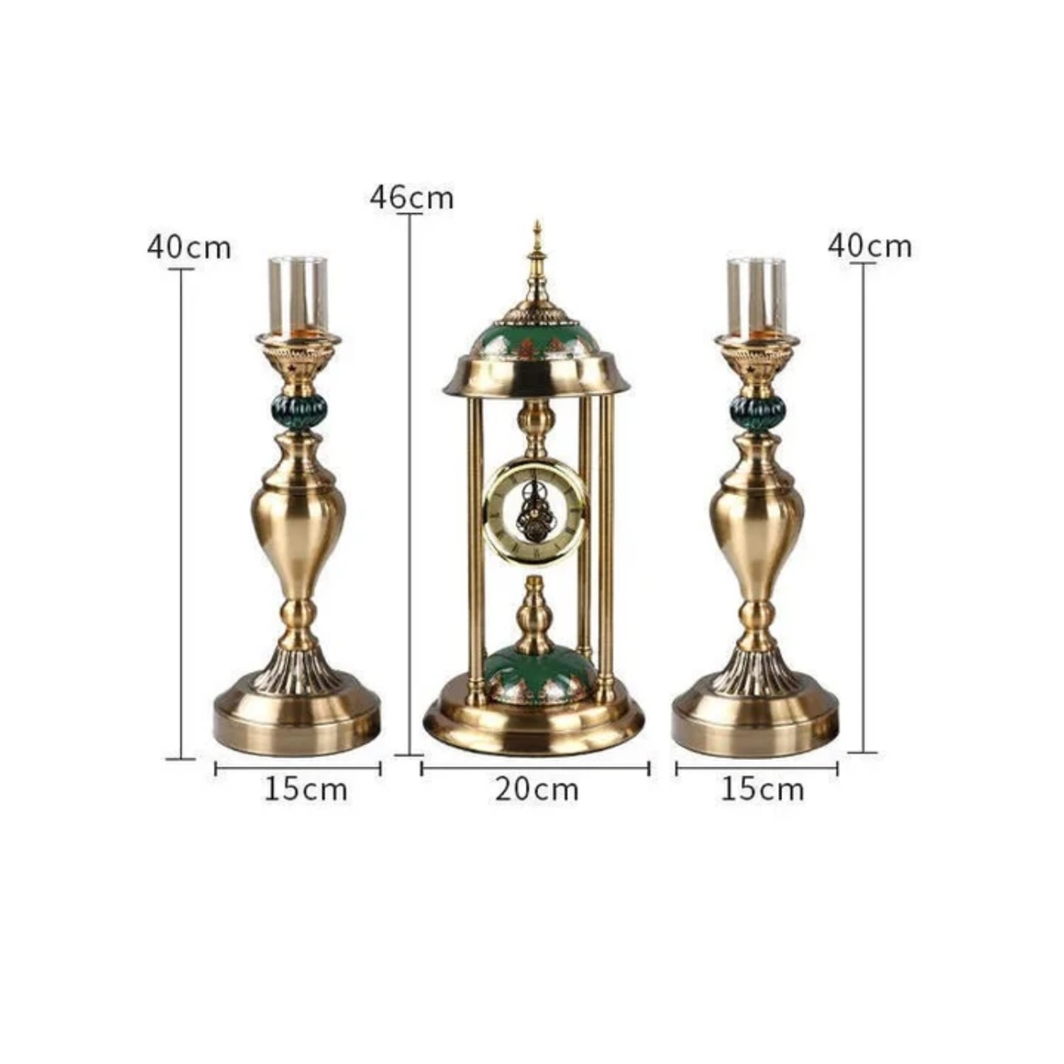 TABLE CLOCK & CANDLE STAND 3PC SET