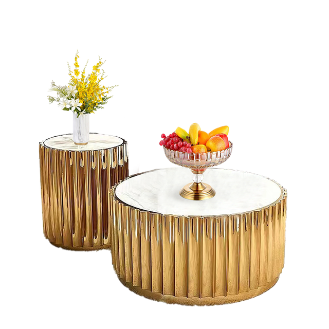Brass Table Set Marble Top 2pc