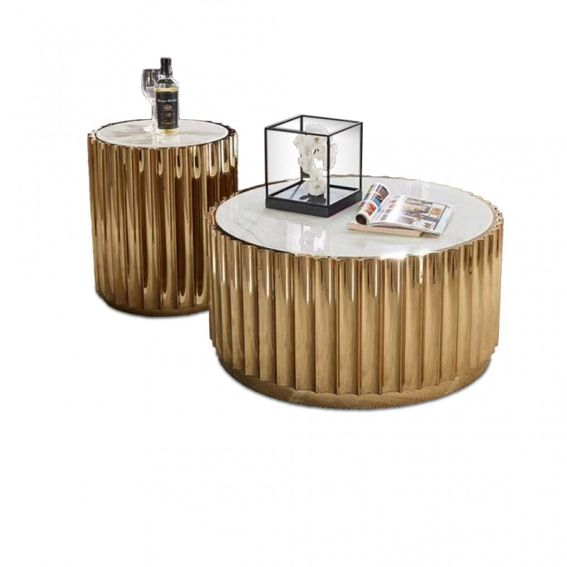 Brass Table Set Marble Top 2pc