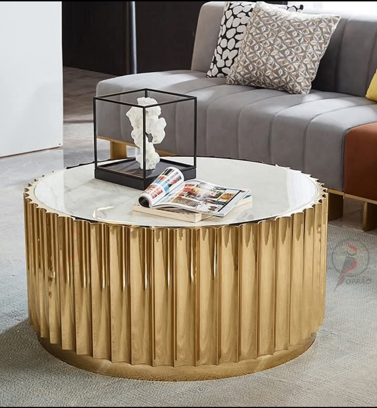 Brass Table Set Marble Top 2pc