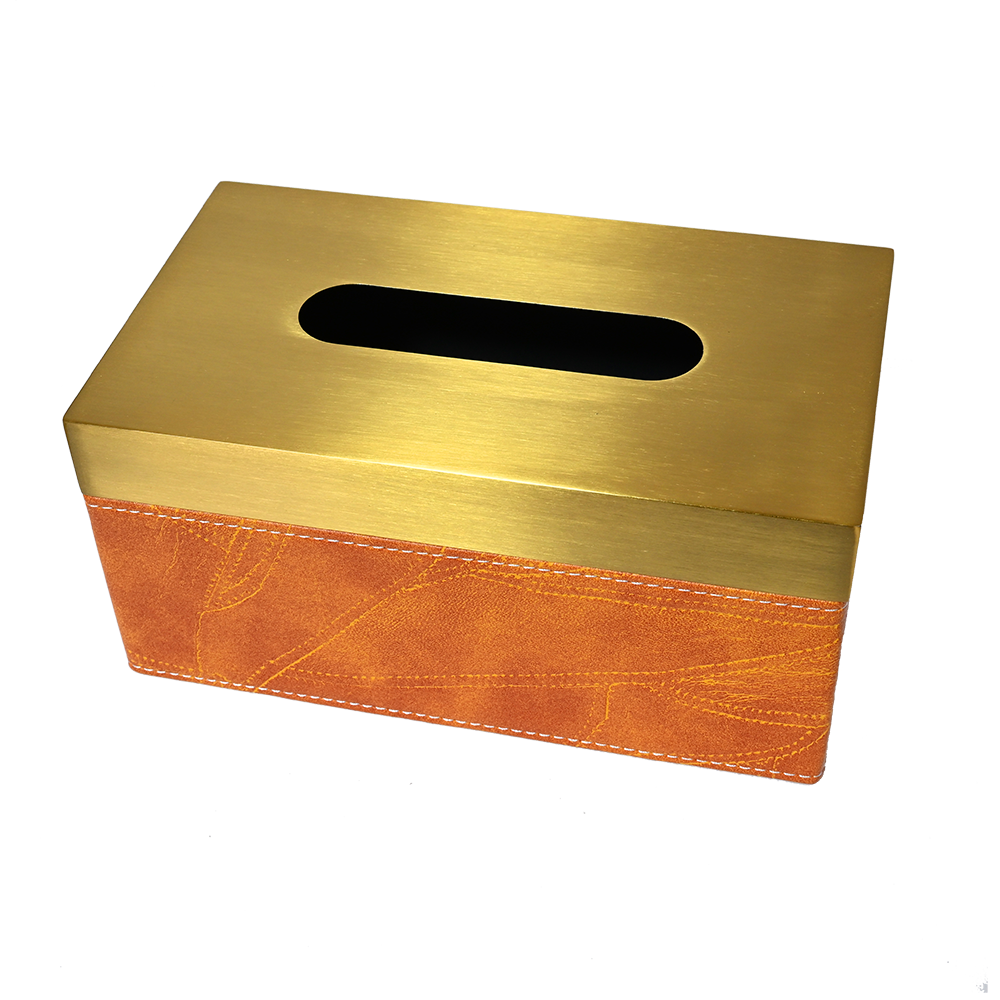 Camel Leather Brass Gold Tissue Box
