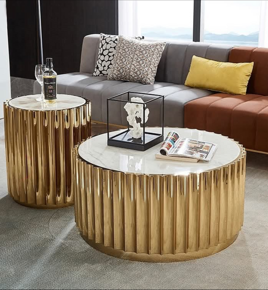 Brass Table Set Marble Top 2pc