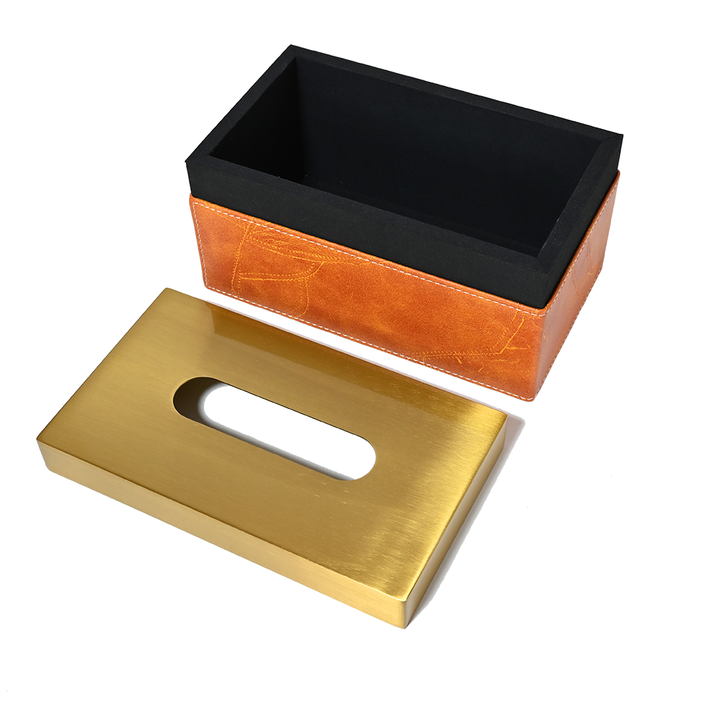 Camel Leather Brass Gold Tissue Box