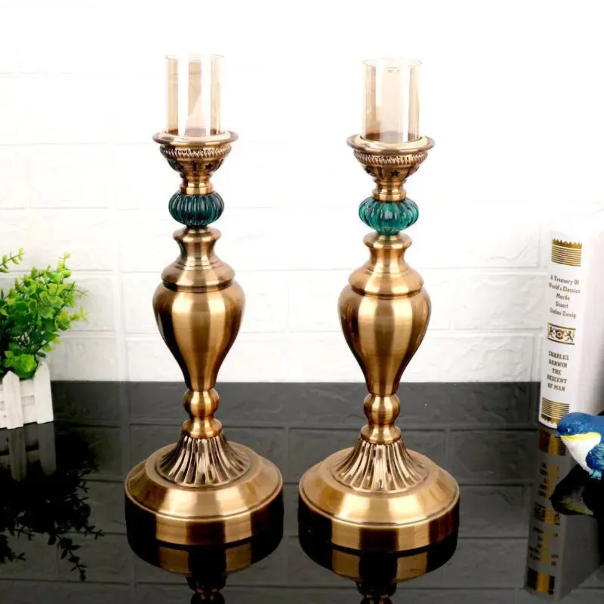 TABLE CLOCK & CANDLE STAND 3PC SET